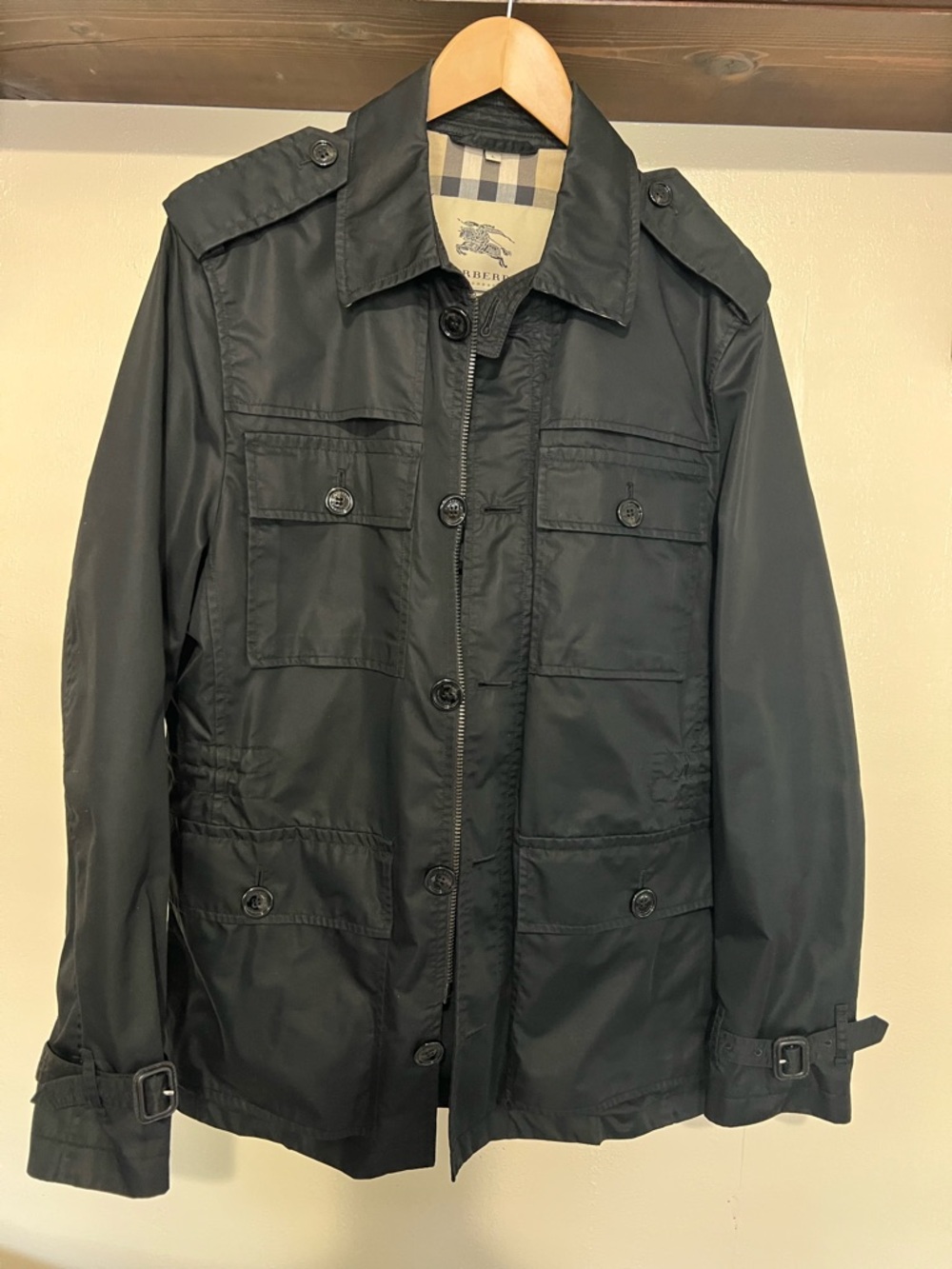 Burberry Black Military Field Jacket with Epaulets
